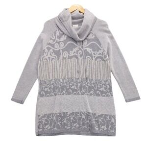 Zenergy by Chico's Gray Metallic Striped Pattern Cowl Neck Tunic Sweater Sz 2 L